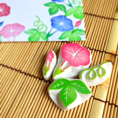 暑中見舞いにも。朝顔のはんこセット（7月8月夏の消しゴムはんこ