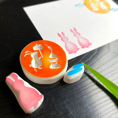 レトロうさぎ お祭り ありがとう 消しゴムはんこ かわいいうさぎの顔の消しゴムはんこ