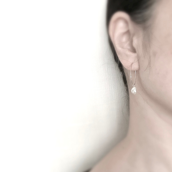 【バロックパール・ツヤ】パールの大きさお選びください・真珠のフープピアス 4枚目の画像