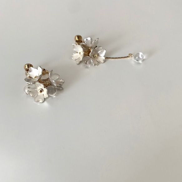 Snow Flower & Drop Earrings 2枚目の画像