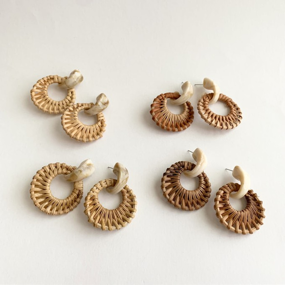 Marble Statement & Rattan Ring Pierced Earrings 8枚目の画像