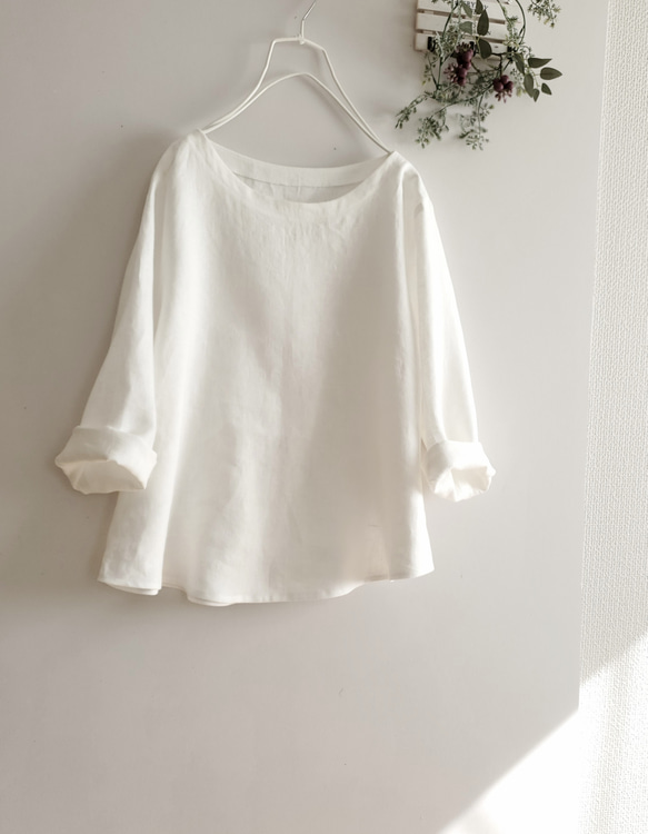 ◎着回し抜群◎リネン◎シンプル◎白ブラウス♪七分袖 2枚目の画像