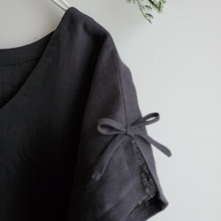 ＊くったりリネン＊Vネック＊フレンチドルマンブラウス♪黒 2枚目の画像