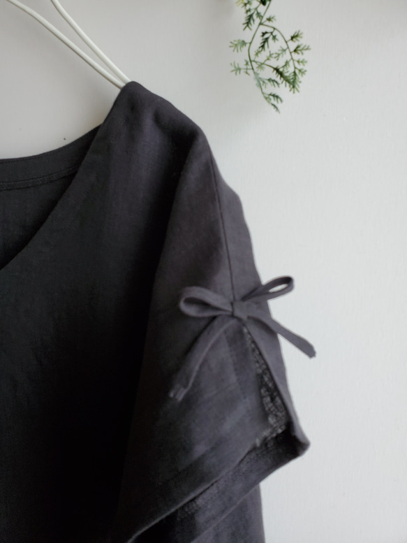 ＊くったりリネン＊Vネック＊フレンチドルマンブラウス♪黒 2枚目の画像
