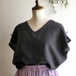 ＊くったりリネン＊Vネック＊フレンチドルマンブラウス♪黒 4枚目の画像