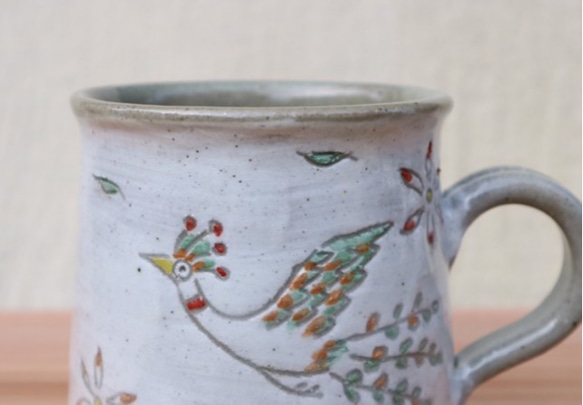 灰釉鳥花絵マグカップ 4枚目の画像