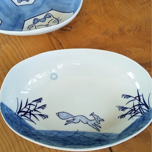 染付キツネ絵カレー皿 中皿 yufugama(祐風窯) 通販 11102556｜Creema