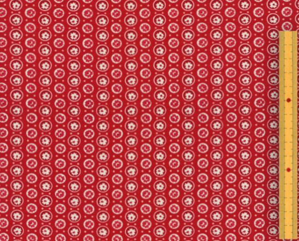 蔵出し　Roselyn “Circle Dot” ドットの中にお花柄　赤　by moda ラスト 2枚目の画像