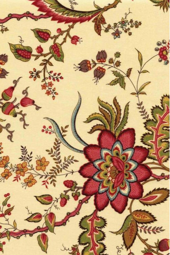 Sajou fabric エキゾチックな花柄　motif 8 on tea base 1枚目の画像