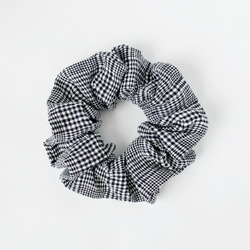 サイズが選べる☆先染めユーラシアンリネンのシュシュ（グレンチェック） 1枚目の画像