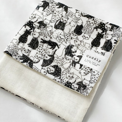 ☆リバーシブルハンカチスタイ☆モノトーン猫柄☆ 2枚目の画像