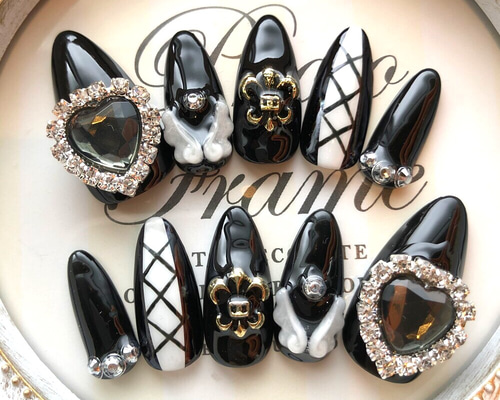 ネイルチップ 量産型 地雷系 推しネイル 埋めつくし チャーム #105 ネイルチップ 量産型 地雷系 推しネイル 埋めつくし チャーム #105