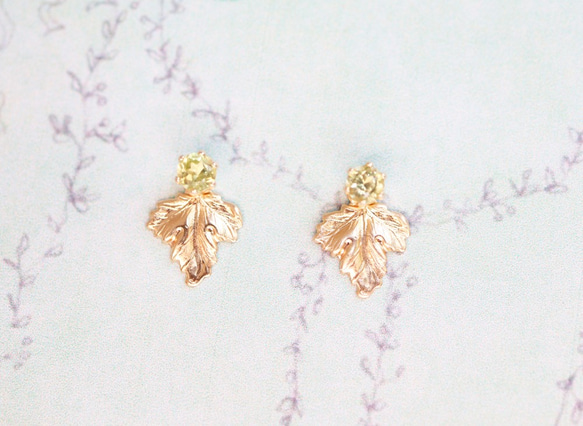 9K gold peridot 2-way earrings 1枚目の画像