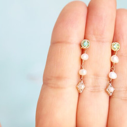 18K Emerald & Pearl Stud Earrings - 中世ヨーロピアンスタイルピアス 3枚目の画像
