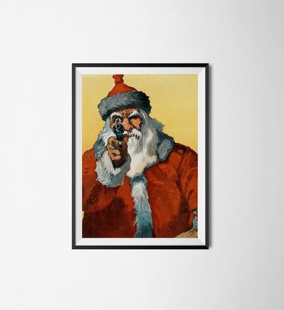 NO.6】銃を構えるサンタクロースアートポスター☆クリスマスファンキー