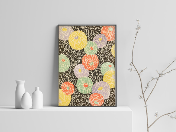 【NO.42】手毬のようなカラフルな日本画アートポスター☆和室インテリア和モダン大正ロマン★ハガキ2L判A4A3A2A1 1枚目の画像