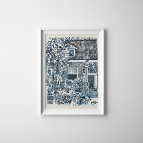 【数量限定】 NO.60】家と庭園アートポスター☆インテリアヴィンテージ 絵画