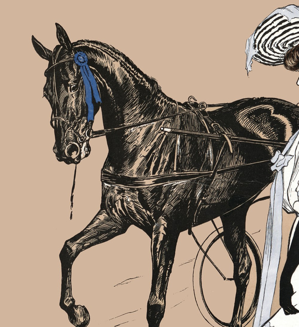 【NO.70】黒馬を見つめるフレンチブルドッグとヴィンテージファッションの男女☆アニマルクラシックアートポスター 4枚目の画像