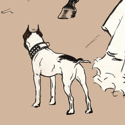 【NO.70】黒馬を見つめるフレンチブルドッグとヴィンテージファッションの男女☆アニマルクラシックアートポスター 5枚目の画像