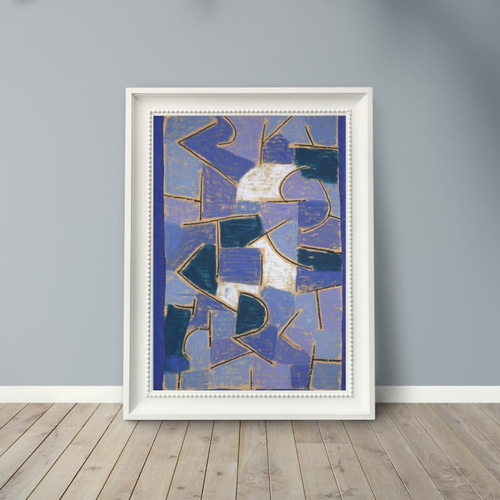 NO.84】ステンドグラスのような幾何学絵画アートポスター☆青紫