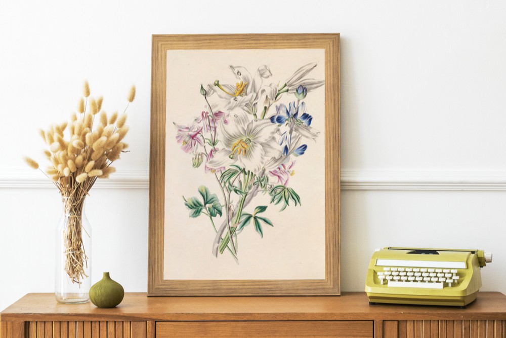 柔らかな雰囲気のボタニカルアート 植物画 ポスター 検）モモ