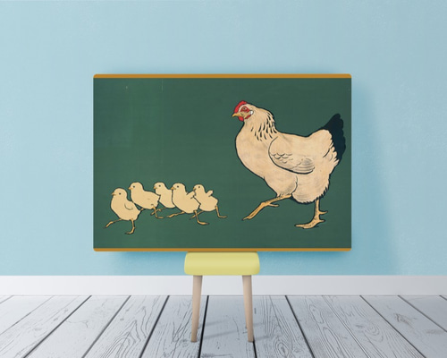 NO.154】ニワトリとヒヨコのレトロポップなアートポスター☆おしゃれ鳥