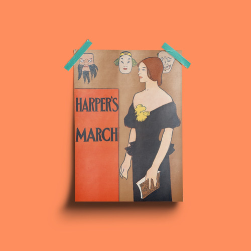 NO.182】中国お面と黒いエレガントなドレス女性ポスター☆ヴィンテージ