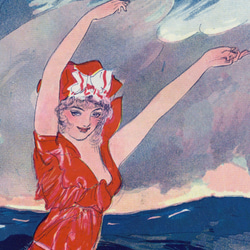 【NO.202】夏のインテリアに★波に乗る女性のポスター☆海オーシャン海老ロブスターヴィンテージイラスト絵画★A4A3A 3枚目の画像