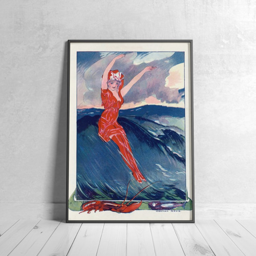 NO.202】夏のインテリアに☆波に乗る女性のポスター☆海オーシャン海老