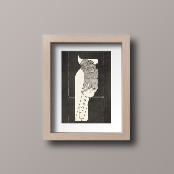 【NO.213】クルマサカオウムアートポスター☆白黒モノクロモノトーン鳥レトロモダンモードスタイリッシュA5B5A3B3 1枚目の画像