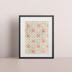 NO.216】和柄パターン模様02ポスター☆ピンク色小花薔薇☆和モダン