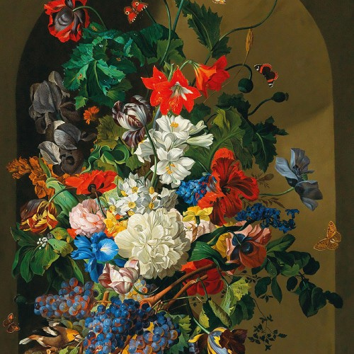 NO.225】花々と葡萄の絵画フラワーアートポスター☆植物ボタニカル