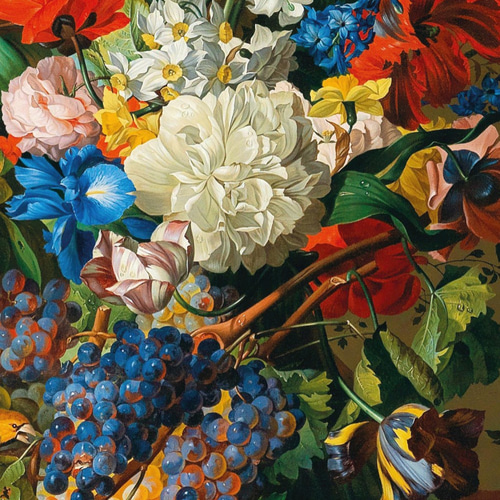 NO.225】花々と葡萄の絵画フラワーアートポスター☆植物ボタニカル