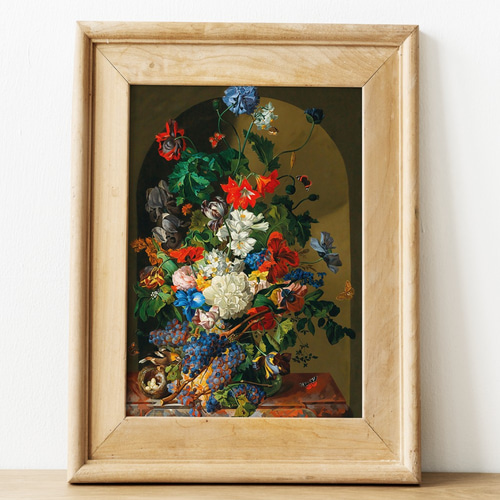 NO.225】花々と葡萄の絵画フラワーアートポスター☆植物ボタニカル