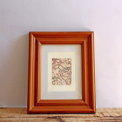 陶板画　リンドウ　額入り　昭和レトロモダン　かわいい絵柄　美術品　和風 NO.378】屏風と緑色ドレスの女性絵画アートポスター☆和柄和