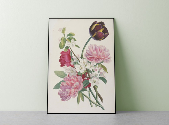 【NO.243】チューリップ芍薬林檎の花の花束ブーケフラワーアートポスター☆母の日植物ナチュラル雑貨★A3A2A1B2L 2枚目の画像