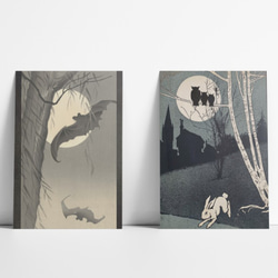 【NO.252】蝙蝠と月の日本画アートポスター☆浮世絵和柄絵画☆モノトーンクラシックモード和モダンゴシックハロウィンA2 6枚目の画像