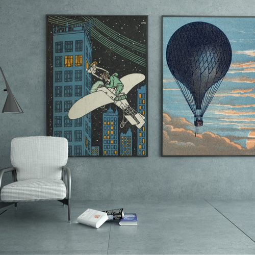 NO.253】夜のビル街とヘリコプターアートポスター☆レトロポップ