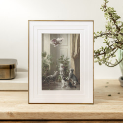 【NO.265】タイハクオウムと見上げる猫たち絵画アートポスター★油絵個性的ヨーロッパアンティークレトロ★A1A3A2L 5枚目の画像