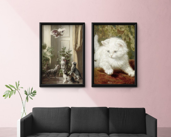 【NO.265】タイハクオウムと見上げる猫たち絵画アートポスター★油絵個性的ヨーロッパアンティークレトロ★A1A3A2L 8枚目の画像