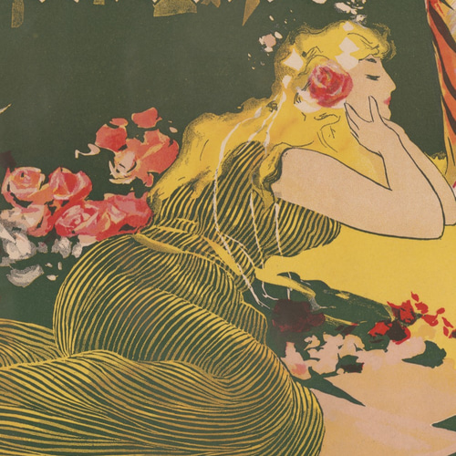 NO.271】虎とグリーンのストライプドレスと薔薇イラストアートポスター