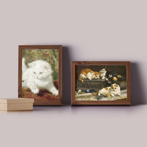 NO.276】3匹の長毛猫ちゃん絵画アートポスター☆ヴィンテージ