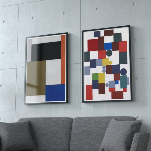 NO.278】カラフルグリッド模様抽象画3アートポスター☆マルチカラー