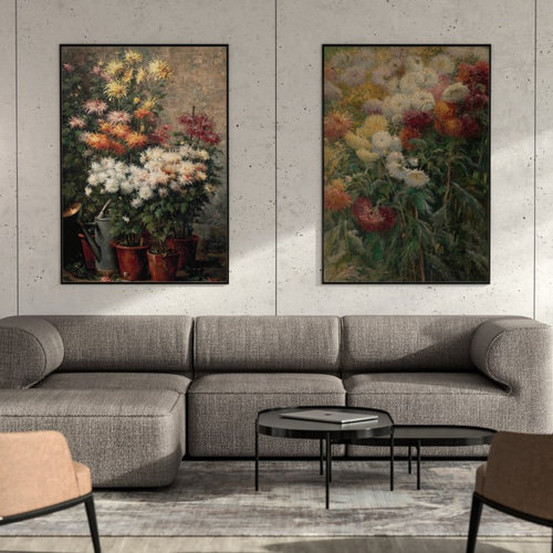 NO.287】菊の花々の絵画ポスター☆ボタニカルガーデン油絵植物 