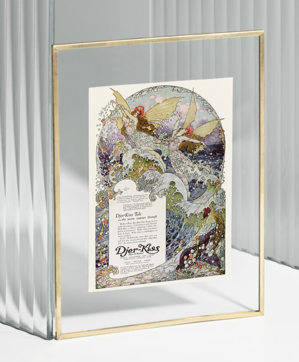 【NO.291】ベビーパウダーのヴィンテージ広告アートポスター☆海人魚ファンシー絵本おとぎ話メルヘンアンティークA3A2 1枚目の画像