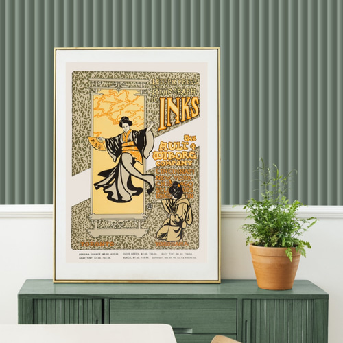 NO.296】日本画広告のヴィンテージアートポスター☆芸者着物舞子和室