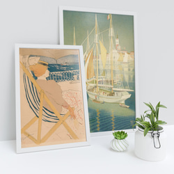 【NO.299】ヨット船と港町のインテリアアートポスター☆海辺レトロモダンノスタルジックイタリアヨーロッパ風景絵画B2L 9枚目の画像