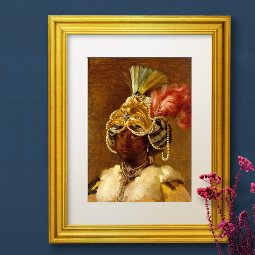 NO.305】ゴージャスな装飾のドレスのアフリカ系女性アート