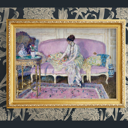 【NO.309】エレガントでクラシカルな家具と女性のアートポスター☆ラベンダー紫色絵画ヨーロッパA3A2A1B4B3B2 2枚目の画像