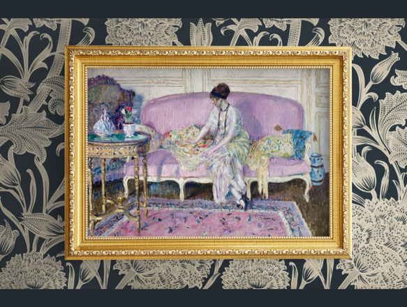 【NO.309】エレガントでクラシカルな家具と女性のアートポスター☆ラベンダー紫色絵画ヨーロッパA3A2A1B4B3B2 2枚目の画像